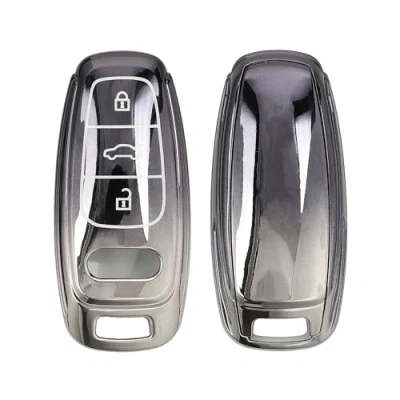 Imagen de kwmobile Carcasa para Mando Compatible con Audi A6 A7 A8 Q7 Q8 Llave de Coche Keyless 3 Botones Funda Llaves TPU Gris Oscuro/Plata