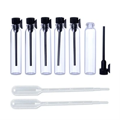 Imagen de Enslz 100 unidades para muestras de perfume, mini botellas con tapa negra, botella cuentagotas viajes y fiestas, 2 ml