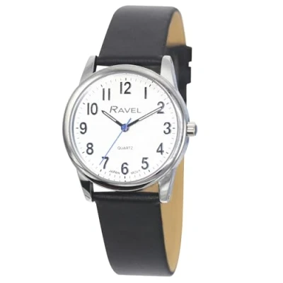 Imagen de Ravel Plus Reloj Duradero de Uso Diario Hombre con Correa Piel Microfibra Cuarzo analógico japonés RP001M Negro/Color Plata/Esfera Blanca
