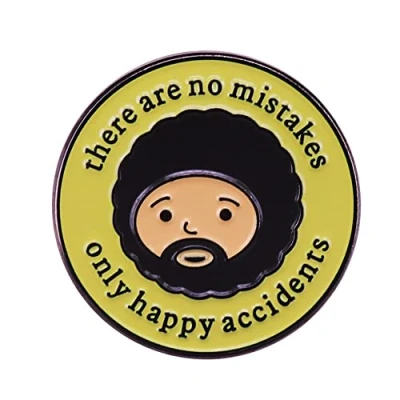 Imagen de Broche de Bob Ross con texto en inglés &quot;There Is No Mistake Only Happy Accidentes&quot;, insignia, esmaltado, solapa, alfiler, camisa, bolsa, decoración, palabras, letras, regalo joyería, Metal