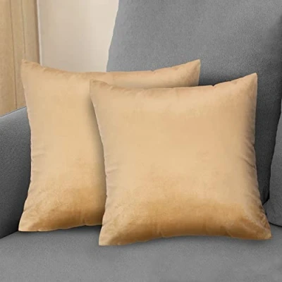 Imagen de Komfortec Juego de 2 Fundas cojín Terciopelo 40 x cm, Decorativas, Almohada, Dormitorio, Funda Decorativa para sofá y con Cremallera, Beige