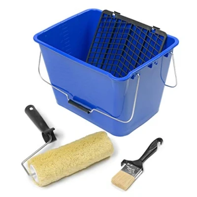 Imagen de KIT piscinas Rodillo de Felpón con Cubeta rejilla y Brocha 16 L Paletina 50mm Especial para pintura piedra coronación