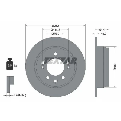 Imagen de TEXTAR PRO 92161703 Disco de freno 262 10 05/08 114,3 macizo revestido sin perno sujeción rueda, buje rueda KIA: Sportage III