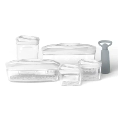 Imagen de Dafi Recipientes Hermetico para Alimentos al vacío SeeYoo Set de 5 uds. Blanco Tapers Comida plástico, Envasar, Bomba incluida Taper Plastico, Recipiente Vacio