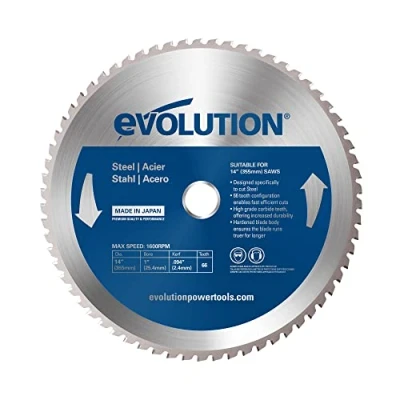 Imagen de Evolution hoja de sierra 255 mm M255TCT 52MS para cortar acero dulce: la metal con punta carburo y 52 dientes no genera calor, rebabas ni chispas