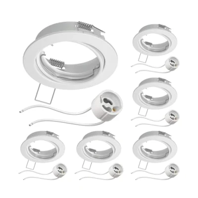 Imagen de ledscom.de 6 piezas marco empotrable en techo FERE blanco orientable (LED/Halógeno/GU10/MR16/PAR16/50mm) incl. casquillo GU10