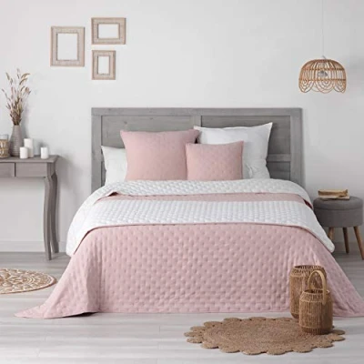 Imagen de Douceur d&#039;Intérieur Suave Interior, Camino de Cama Acolchado (80 x 180 cm) Mellow Chic Rosa/Blanco, Microfibra Bicolor