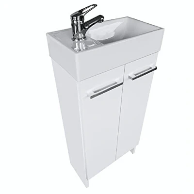 Imagen de paplinskimoebel Muebles de baño con Lavabo 81 cm x 40 22 cm, Mueble auxilia estanteria (Blanco)