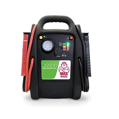 Imagen de MAXTOOLS JS500 2200 A 22 Ah, arrancador de emergencia para coches y furgonetas, motores diésel gasolina 12 V, arrancador, con linterna LED, puerto USB cables conexión