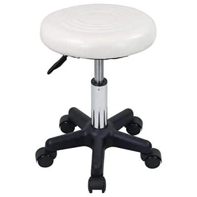 Imagen de FURWOO Taburete Giratorio Redondo con Ruedas PU Leahter Altura Ajustable Salón de SPA Masaje Blanco