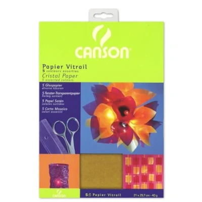 Imagen de Canson, Papel vitral, Suave, 40g, Hoja, A4 21x29,7cm, 5 colores surtidos, Hojas