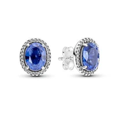 Imagen de Pandora Timeless Pendientes de botón con halo llamativo y centelleante plata ley cristal azul princesa circonitas transparentes