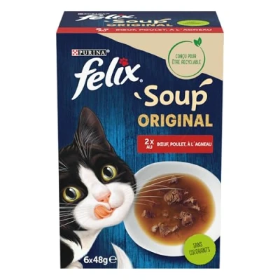Imagen de FELIX Soup Original Gato Adulto Selección de Carne, Pollo y Cordero Lote 8 6 x 48 g Sopa en Bolsita