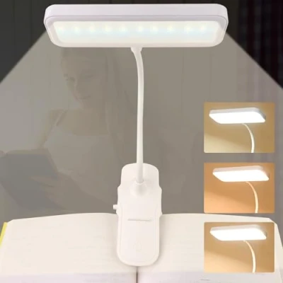 Imagen de Oulesvte Luz de Lectura, USB Lectura Recargable, 3 Colores y Atenuación Continua, 360 Flexible con Clip LED Libro, para Lectores Noche, Tablet, Estudio, Viaje