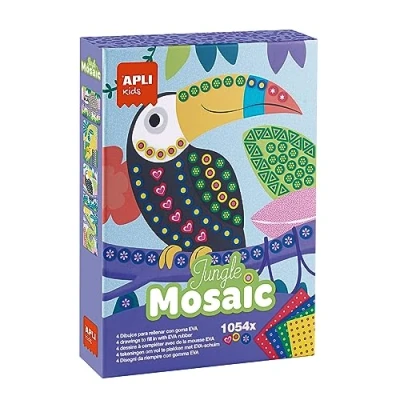 Imagen de APLI Kids 19446 Juego creativo de manualidades DIY Mosaico con temática la Jungla para completar láminas ilustradas goma EVA precortada