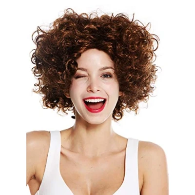 Imagen de WIG ME UP 1352 ZA6A Peluca Mujer Carnaval Halloween Diva Pelo Corto Rizado Raya en Medio castaño