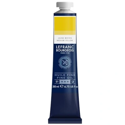 Imagen de Lefranc Bourgeois 301809 Pintura al óleo fina de calidad, resistente a la luz y consistencia uniforme, tubo 200 ml, ideal para lienzos tableros pintura, Amarillo medio