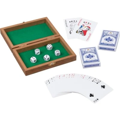 Imagen de goki 56308 Caja de Cartas con 106 y 5 Dados, Juego para niños, robustas Dados en Madera, 112 Unidades, a Partir 7 años, 16 cm x 11 4