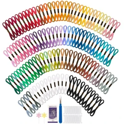 Imagen de VynyQoo 120 Piezas Hilos De Bordar, 102 Colores, 8 m (6 Hebras) Punto Cruz, Hilo Para Bordar Pulseras La Amistad, Proyectos Bricolaje Y Costura, Ideal Adultos Principiantes