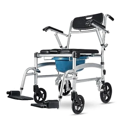 Imagen de Ywanwj Silla Ducha Wc Con Ruedas Y Pies Abatibles, Inodoro Incorporado Portátil Para Personas Mayores De Baño Geriatrica Asiento Ergonómico Reposapiés Antideslizantes