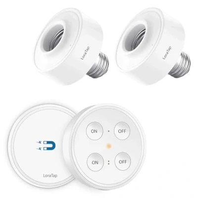 Imagen de LoraTap Juego 2 Piezas Portalámpara Adaptador Inalámbrico para Lámpara Luz Bombilla con Un Mando a Distancia Control Remoto, E27, Blanco, Alcance de 200m, Iluminación Casa
