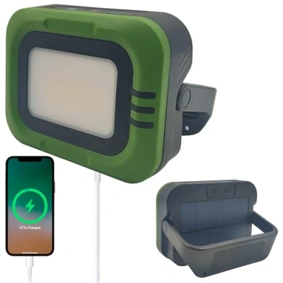 Imagen de Foco Solar Portátil, Power Bank, USB Recargable, Luz Trabajo Regulable, Batería integrada 6Ah, IP65 Impermeable, Lampara Exterior para Acampar, Jardín, Pesca, Garaje, Emergencia (CCT)