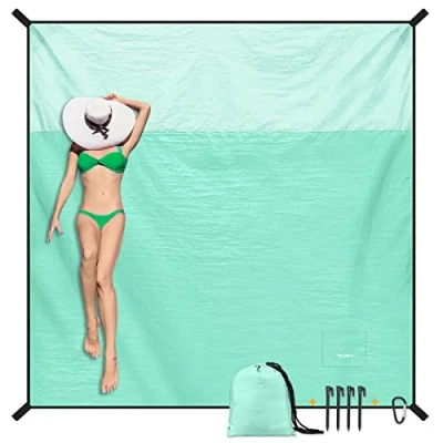 Imagen de SKYREH Manta de Playa, Esterilla Playa Grande Impermeable a Prueba Arena 220x210 cm Alfombras Ligera y Portátil, Duradera, Nylon para Exteriores Viajes Senderismo, Verde