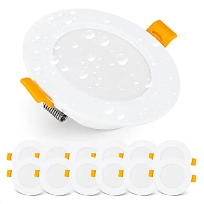 Imagen de EMOS Downlight LED techo Empotrable 5 Watt / 500 Lumen Focos impermeable IP54 para uso exterior e interior, blanca frio 6000k Juego de 12 Ojos Buey ultraplano, redondo, blanco
