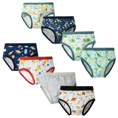Imagen de FedMois Pack de 8 Calzoncillos Slip para niño Algodón, Dinosaurios y Planetas, 7 9 años
