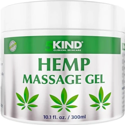 Imagen de 5kind Gel de aceite cañamo 300 ml Para articulaciones y músculos, espalda, región lumbar, pies, rodillas, cuello, hombros Crema masaje rica en extractos naturales