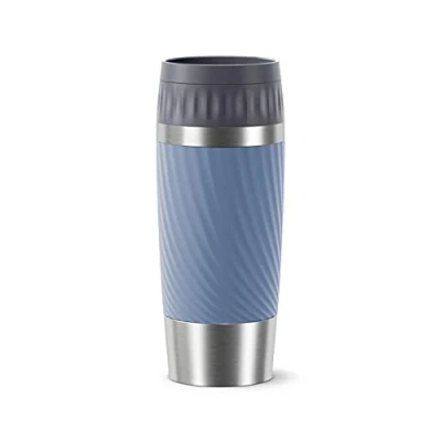 Imagen de Emsa Travel Mug Easy Twist N20118 Taza térmica de acero inoxidable, 100% hermético con cierre seguro, apertura redonda 360, bebidas frías hasta 8 h y calientes 4 h, capacidad 360 ml, color azul