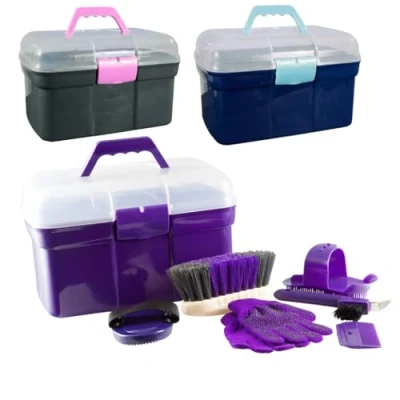 Imagen de PFIFF 100576 Caja de limpieza para niños (6 piezas, cuidado caballos, color morado)