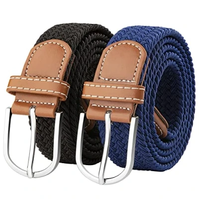 Imagen de Yangbaga 2 Piezas Unisex Cinturón Elástico y Trenzado, de Tejido para Hombres Mujeres, 105cm