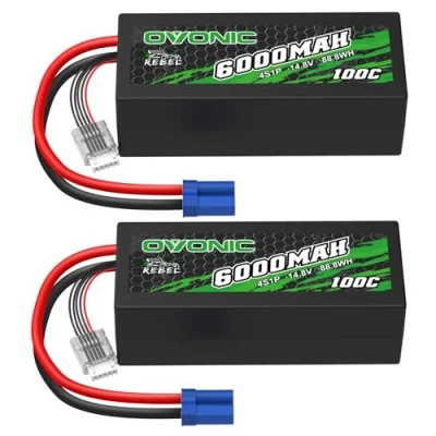 Imagen de OVONIC Batería de polímero litio 4S, 6000 mAh, 100 C, 14,8 V, con conector EC5, para coche, barco, camión, buggy, equipo asociado, bricolaje (2 unidades)