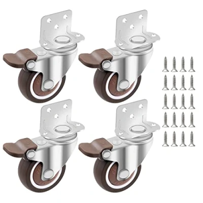 Imagen de DBREAKS Ruedas para Muebles 50MM, 4 Pcs Rueda Giratoria con Freno, de Placa, Goma 20 Tornillos, Silencio en Forma L Cama bebé y Mesa, Carga 108KG