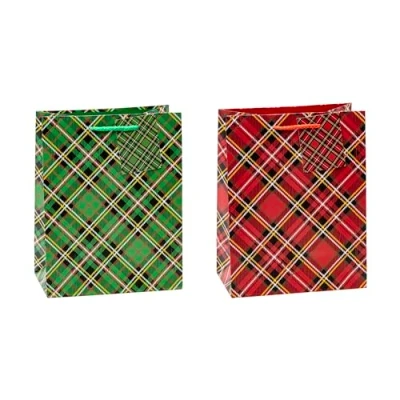 Imagen de TSI 87012 regalo bolsa Tartan, 12 unidades, tamaño: mediano (23 x 18 10 cm)