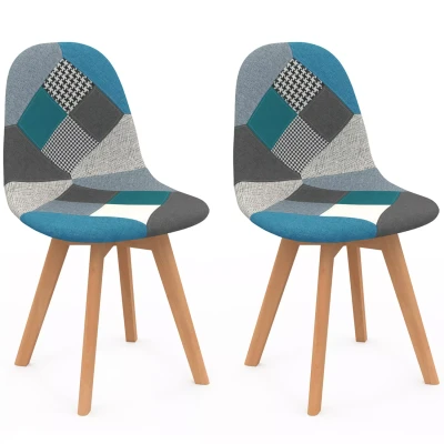 Imagen de IDMarket Juego de 2 sillas escandinavas SARA con diseño mosaico azul