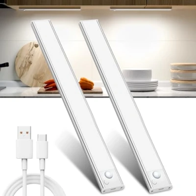 Imagen de JEKEMORYE Luz LED Armario con Sensor Movimiento Blanco Natural Magnética Adhesiva USB Recargable Nocturna para Guardarropa Escaparate Entrada 2 Piezas