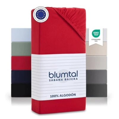 Imagen de Blumtal Sabana Bajera Algodon 100x200 cm Jersey sabanas bajeras de 100% sujeta certificada Oeko Tex 100 x 200 Rojo