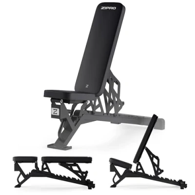 Imagen de ZIPRO Banco ajustable Nocardio, de pesas 350kg, entrenamiento con respaldo 8 posiciones, Asiento 3 ejercicios para casa o gimnasio, Sit Up