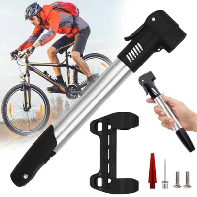 Imagen de Brateuanoii Mini Bomba De Aire Bicicleta Portatil, para Presta y Schrader, Aluminio, Ligera, Bicicleta, MTB, BMX, Pelota
