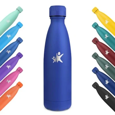 Imagen de KollyKolla Botella Termica, 500ml, Agua Acero Inoxidable, Termo sin BPA, Water Bottle con Pared Doble Aislamiento, Cantimplora Termica Reutilizable, para Niños, Adultos, Deporte Azul Real