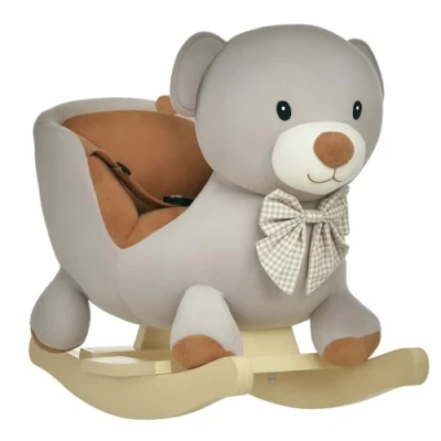Imagen de HOMCOM Caballito Balancín para Bebé de 18 36 Meses Caballo Peluche Suave con Forma Oso Sonido Manillar y Reposapiés 60x33x50 cm Gris