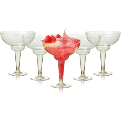 Imagen de MATANA 48 Elegantes Copas de Cóctel Margarita Plástico con Purpurina Dorada (360ml / 12oz) Resistentes y Reutilizables Daiquiri Martini para Bodas, Cumpleaños, Navidad Fiestas