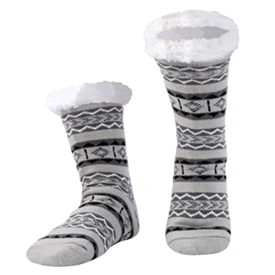 Imagen de WOTENCE Calcetines Antideslizantes Hombre, Invierno de Casa Forro Polar Suave Para Navidad, Originales Hombre (Gris)