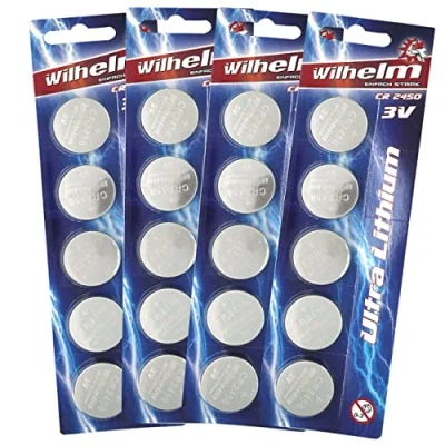 Imagen de 20 pilas de botón CR2450 WILHELM litio, 3 V, 600 mAh, 24,5 x 3,0 mm, DL2450