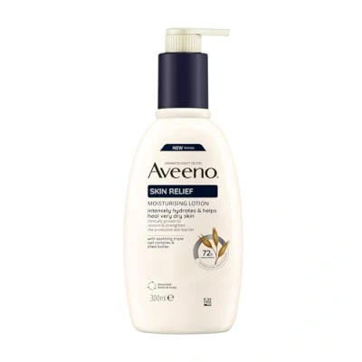 Imagen de Aveeno loción corporal hidratante Skin Relief (300 ml), sin perfume para piel muy seca, cuidado natural de la con avena calmante y manteca karité, vegana*