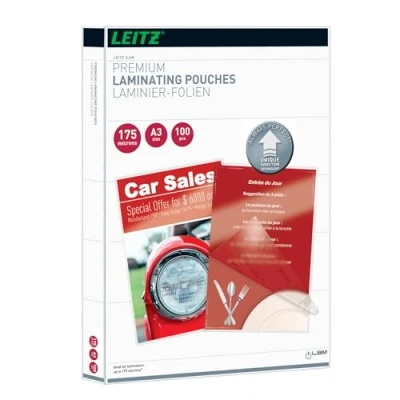 Imagen de Leitz Bolsas de plastificación, Brillante, Transparente, A3, UDT, plastificación hechas material 175 micras grosor, pack 100 unidades, 74900000