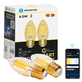 Imagen de Aigostar Edison Bombillas Alexa LED E27 Inteligentes 4.5W 470LM WIFI Bombilla Vintage C35 Filamento Regulable 2700K 6500K, compatible con Alexa/Google Home. ámbar 2 pack