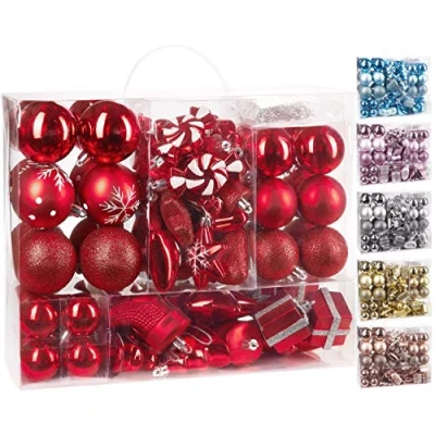 Imagen de Juego de 77 Piezas BRUBAKER Bolas Navidad Decoración del árbol Rojo/Plata